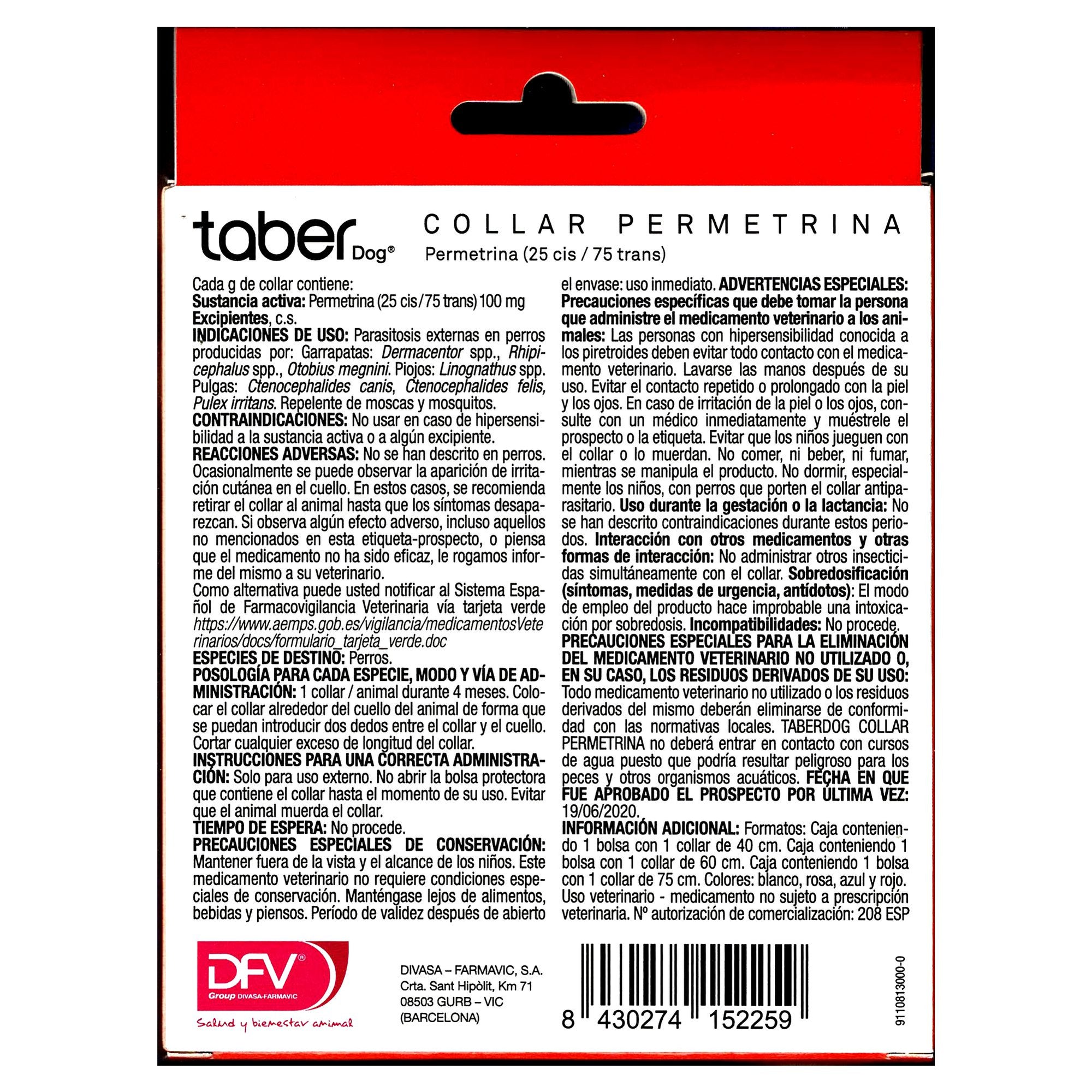 TABERDOG COLLAR PERMETRINA 60cm.ROJO
