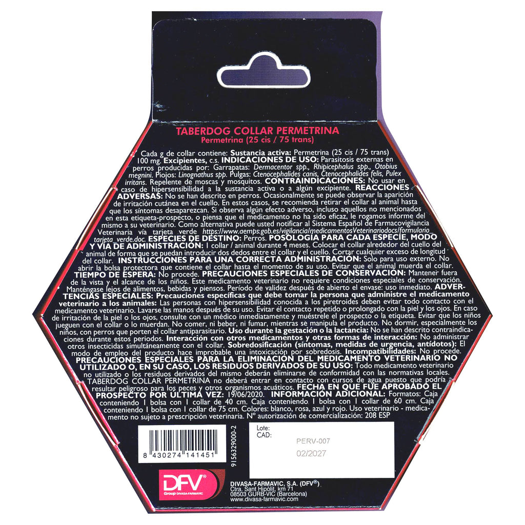 TABERDOG COLLAR PERMETRINA 75 cm.