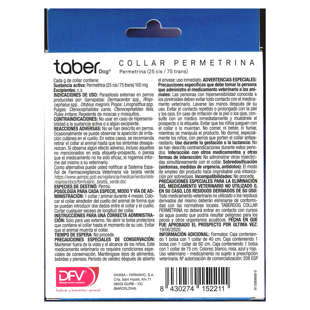 TABERDOG COLLAR PERMETRINA 75cm.ROJO