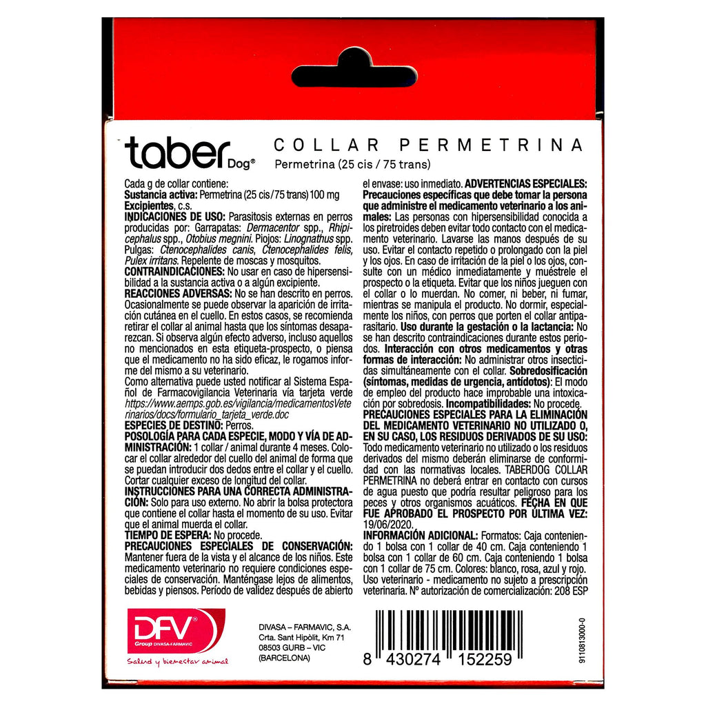 TABERDOG COLLAR PERMETRINA 60cm.ROJO