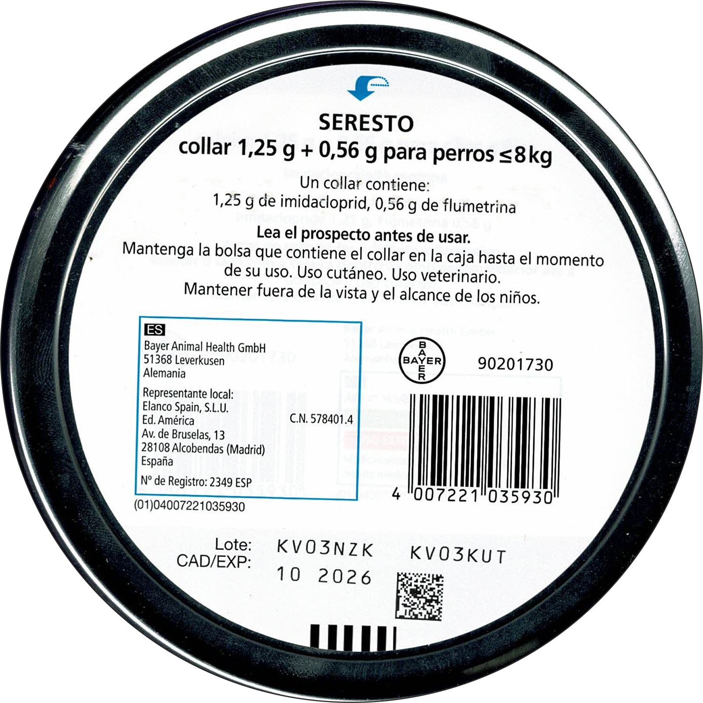SERESTO COLLAR PERRO PEQUEÑO -8 KG.